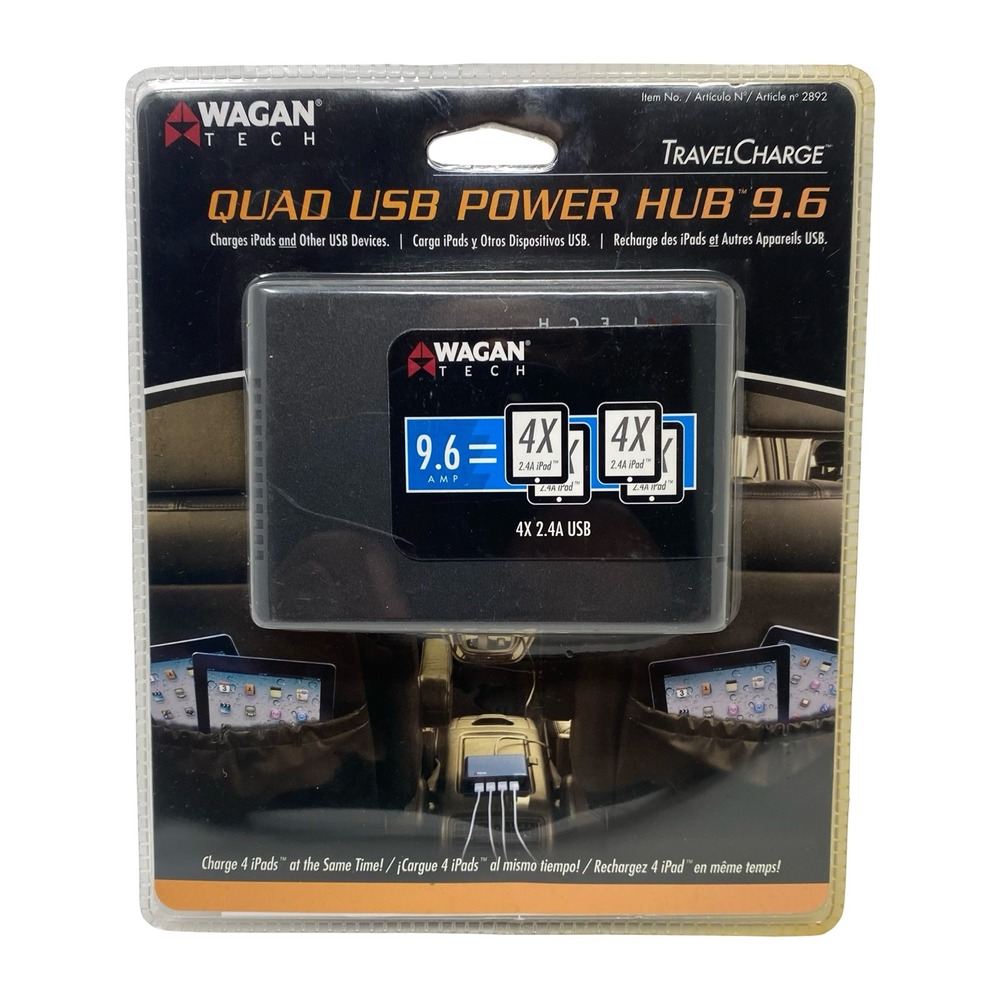 Wagan Tech TravelCharge‎ Quad USB Power Hub 9.6A 4-Port Car Charger Black 2892